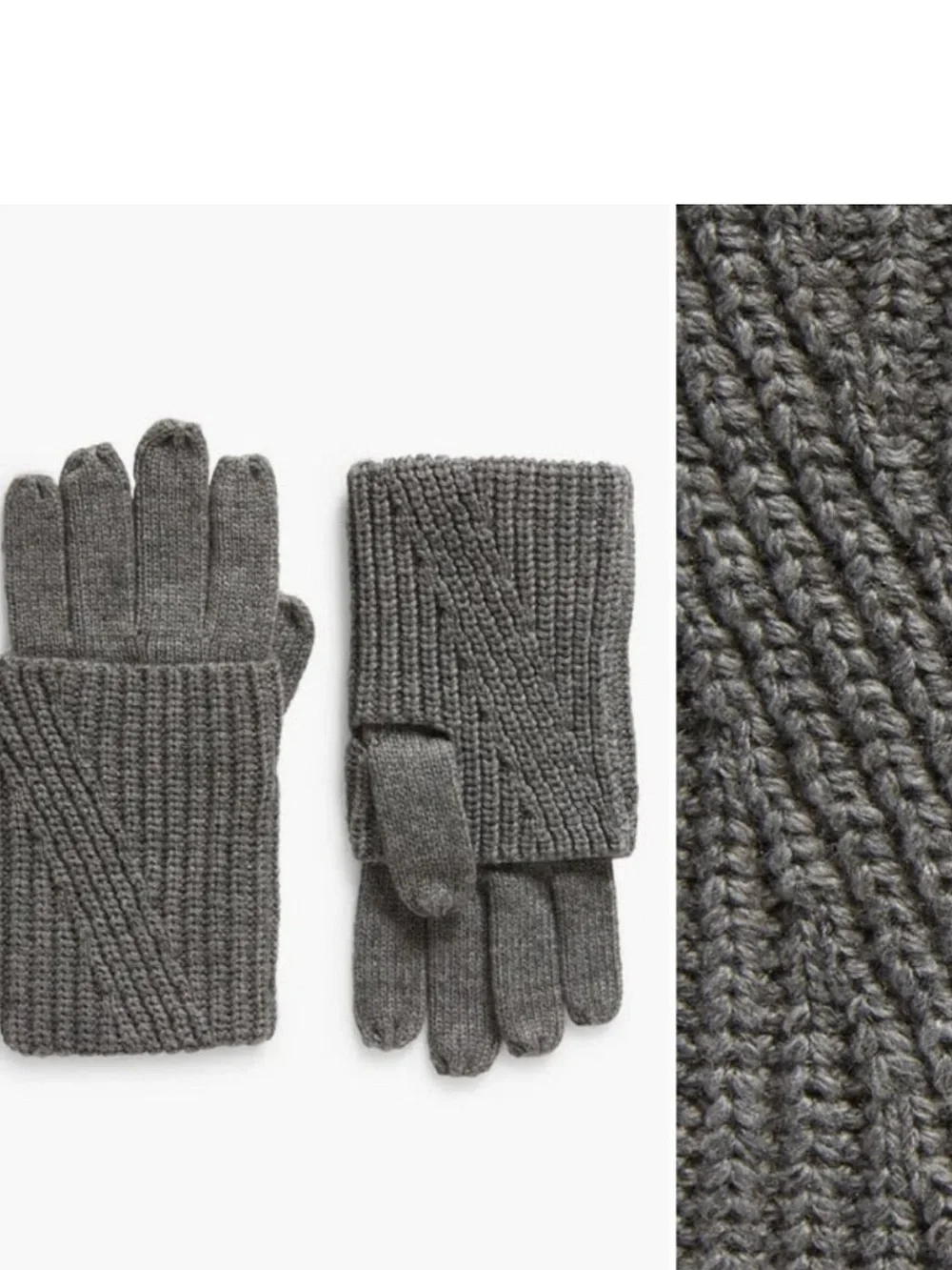 NWT All Saints Gloves Light Grey Mixed Stitch Knit Wool Blend Outdoor Winter